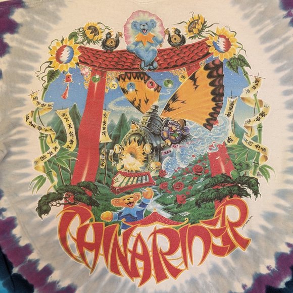 Vintage 1997 Grateful Dead Chinese New Year Tie Dye Liquid Blue Shirt Men's XL - Picture 4 of 5